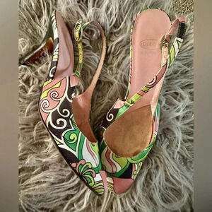 Circa by Joan & David silk fabric sling back shoes Sz 7.5